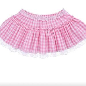 Pink Gingham Skirt with Lace Trim